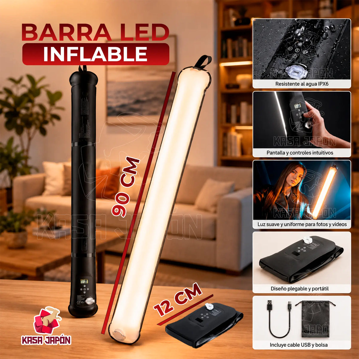 ⚡ BARRA LED INFLABLE — Se Infla en Segundos ⚡ 🔦 Luz Potente Para Cada Momento, Sin Cables 🔦