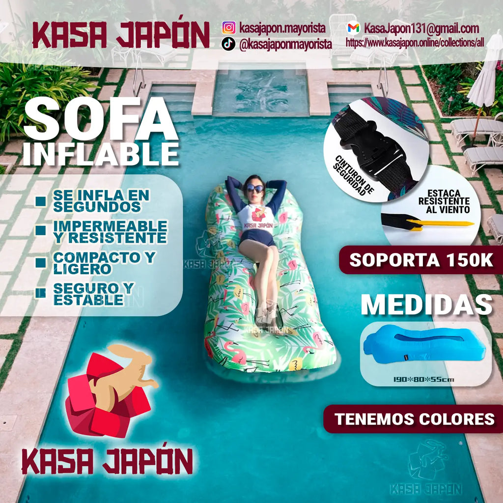 Sofa Inflable 🌴 Relajate en Segundos😌, No Necesita Inflador 🎁Incluye PROTECTOR