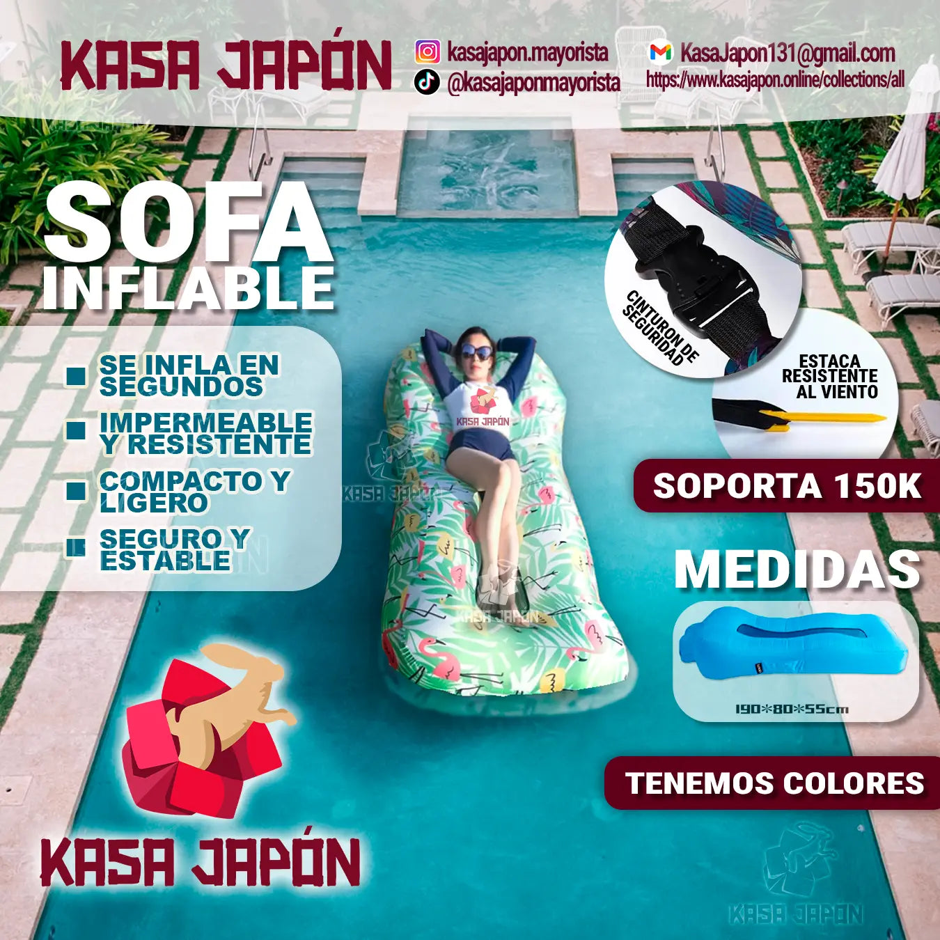 Sofa Inflable 🌴 Relajate en Segundos😌, No Necesita Inflador 🎁Incluye PROTECTOR