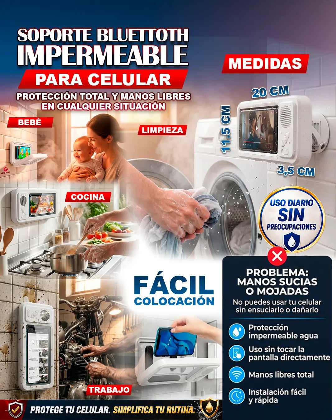 🔒 Soporte Impermeable BLUETOOTH 🚿Tu celular 📱Seguro y Visible Main image